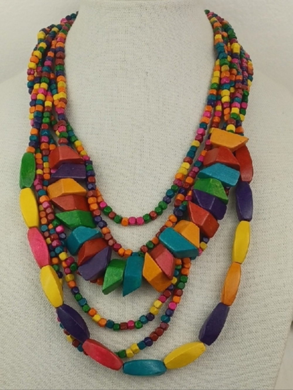 MultiColor Multistrand Vibrant Wood Beaded Statement Necklace